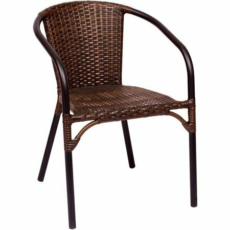 BFM SEATING Marina Outdoor / Indoor Stackable Brown Synthetic Wicker Arm Chair 163PH11CBBBL